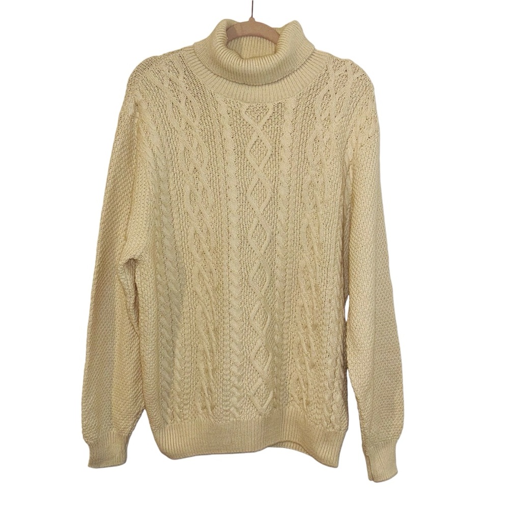 OSCAR DE LA RENTA Cream Woven Cozy Fall Winter Turtleneck Sweater Tunic XL